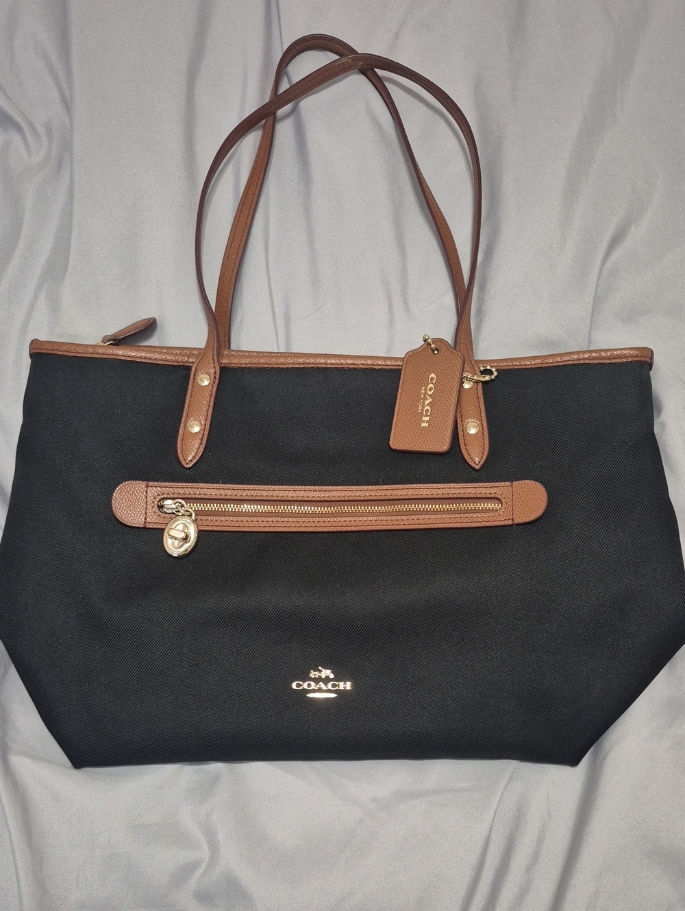 COACH Black Tote with Brown Leather Trim and Gold Hardware